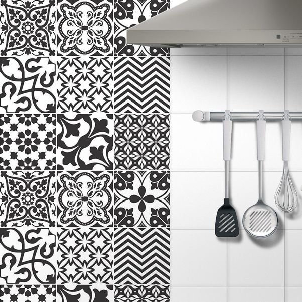 Adesivo Azulejo Preto e Branco - kit 18pçs