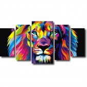 Quadro Decorativo Leão Moderno Para Sala 5 peças