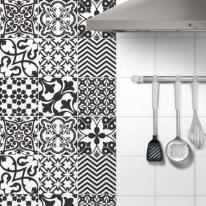 Adesivo Azulejo Preto e Branco - kit 18pçs